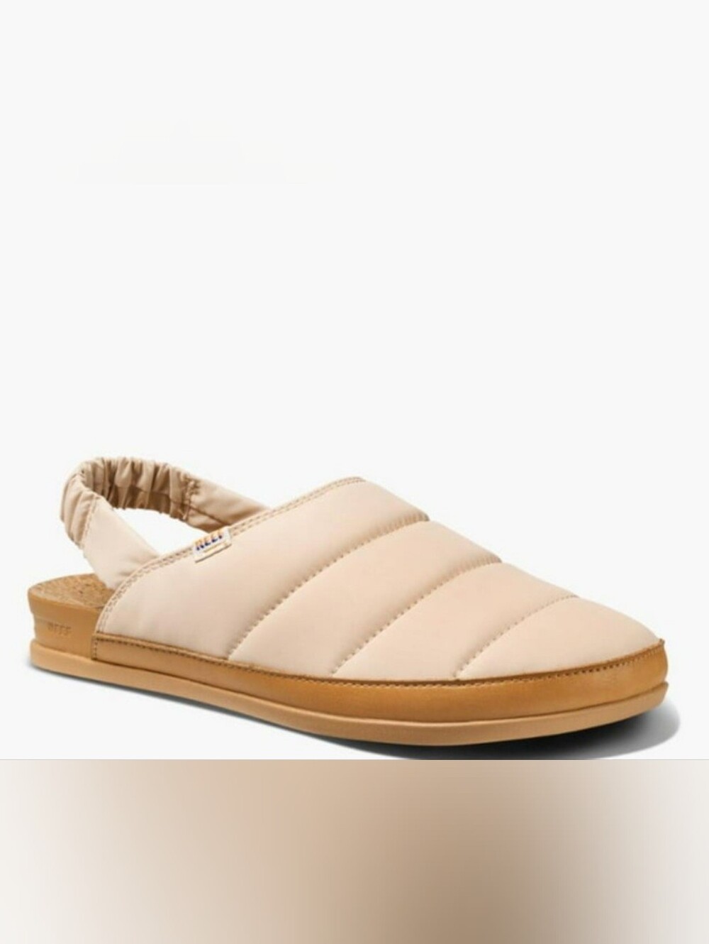 Reef Puff Puff-Sage-Quilted Slingback Mule in Beige-Tan